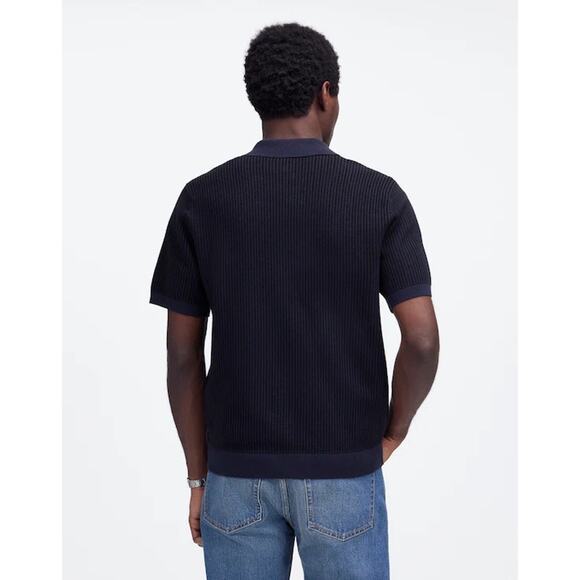NWT Madewell Tuck-Stitch Button-Up Sweater Polo Navy Black Size Small - Picture 2 of 8